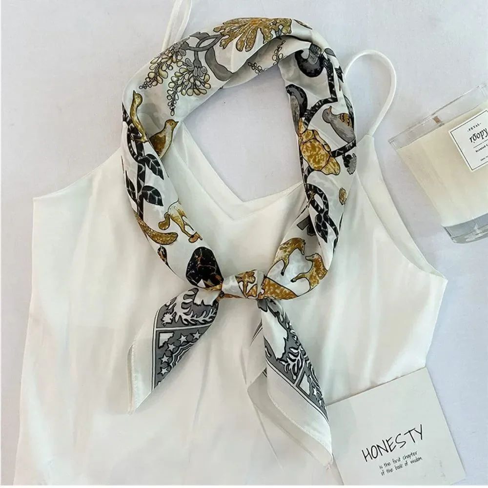 White Animals Silky Scarf